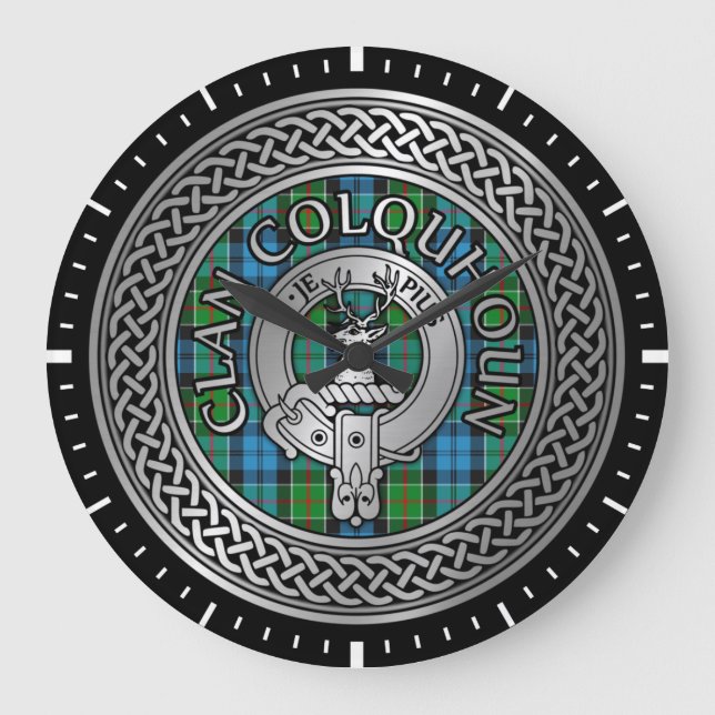 Clan Colquhoun Crest & Tartan Knot Large Clock (Front)