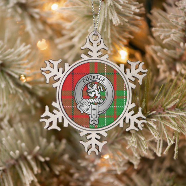 Clan Comyn | Cumming Crest & Tartan Snowflake Pewter Christmas Ornament (Tree)