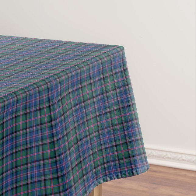 Clan Cooper Tartan Green and Blue Scottish Plaid Tablecloth (In Situ)