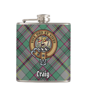 Clan Craig Crest over Tartan Hip Flask