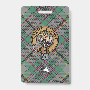 Clan Craig Crest over Tartan ID Badge