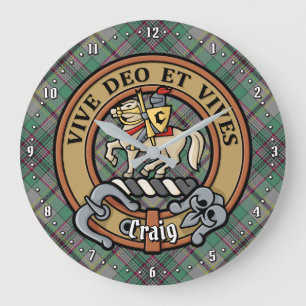 Clan Craig Crest over Tartan Large Clock