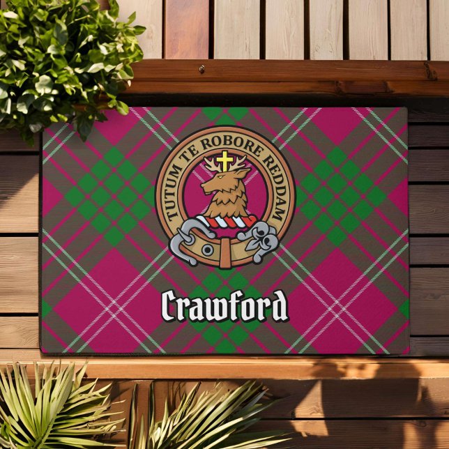 Clan Crawford Crest over Tartan Doormat (Creator Uploaded)