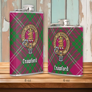Clan Crawford Crest over Tartan Hip Flask