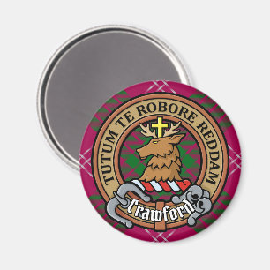 Clan Crawford Crest over Tartan Magnet