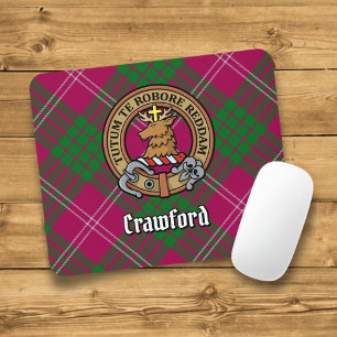 Clan Crawford Crest over Tartan Mouse Pad
