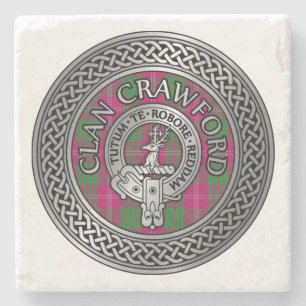 Clan Crawford Crest & Tartan Knot Stone Coaster