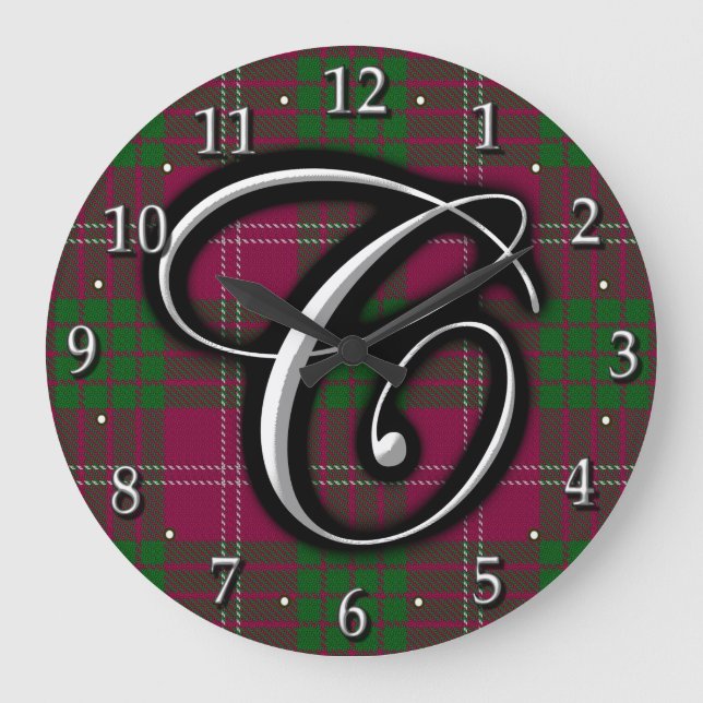 Clan Crawford Letter C Monogram Tartan Large Clock (Front)
