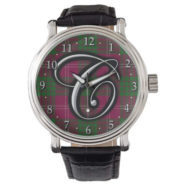 Clan Crawford Letter C Monogram Tartan Watch (Front)