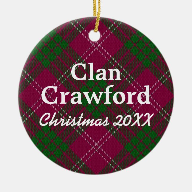 Clan Crawford Scottish Tartan Ceramic Tree Decoration (Front)