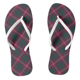 Clan Crawford Tartan Dark Red and Green Plaid Thongs