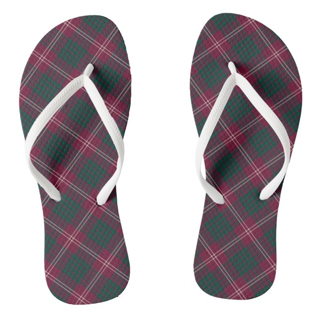 Clan Crawford Tartan Dark Red and Green Plaid Thongs (Footbed)