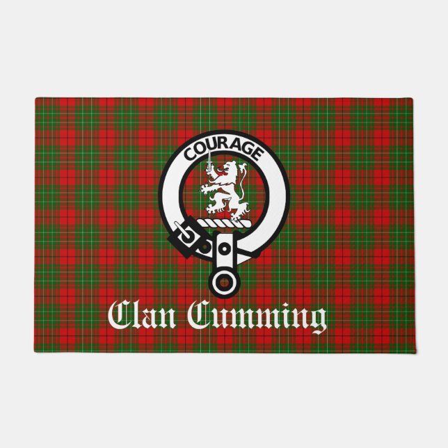 Clan Cumming Crest Badge and Tartan Doormat (Front)