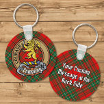 Clan Cumming Crest over Tartan Key Ring<br><div class="desc">Clan Cumming crest badge surrounded by a strap and buckle over tartan background. Custom text on both sides.</div>