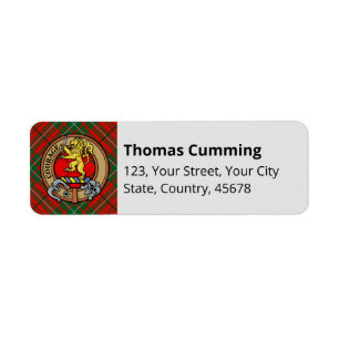 Clan Cumming Crest over Tartan Return Address Label