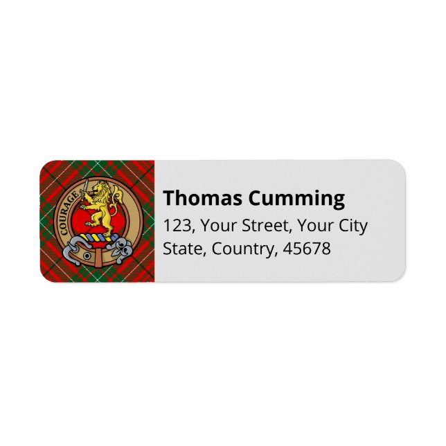 Clan Cumming Crest over Tartan Return Address Label (Front)
