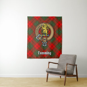 Clan Cumming Crest over Tartan Tapestry