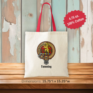 Clan Cumming Crest over Tartan Tote Bag