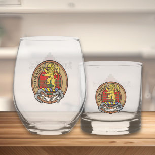Clan Cumming Crest over Tartan Whiskey Glass