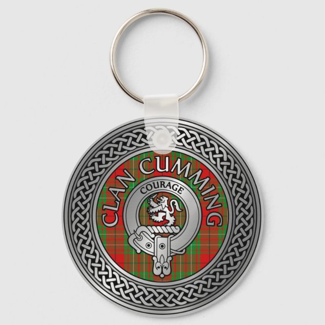 Clan Cumming Crest & Tartan Knot Keychain (Front)