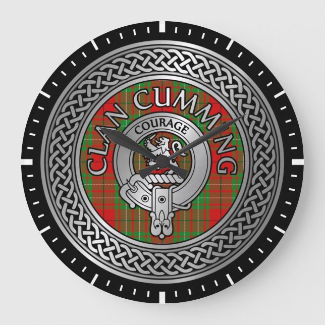 Clan Cumming Crest & Tartan Knot Large Clock (Front)