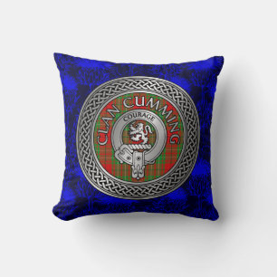 Clan Cumming Crest & Tartan Knot on Thistle Cushion