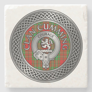 Clan Cumming Crest & Tartan Knot Stone Coaster
