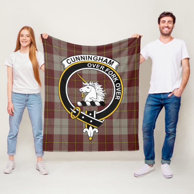 Clan Cunningham Burgundy Dancers Tartan Plaid Fleece Blanket (In Situ)