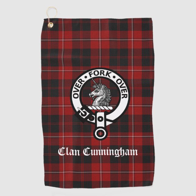 Clan Cunningham Crest Badge and Tartan  Golf Towel (Front)