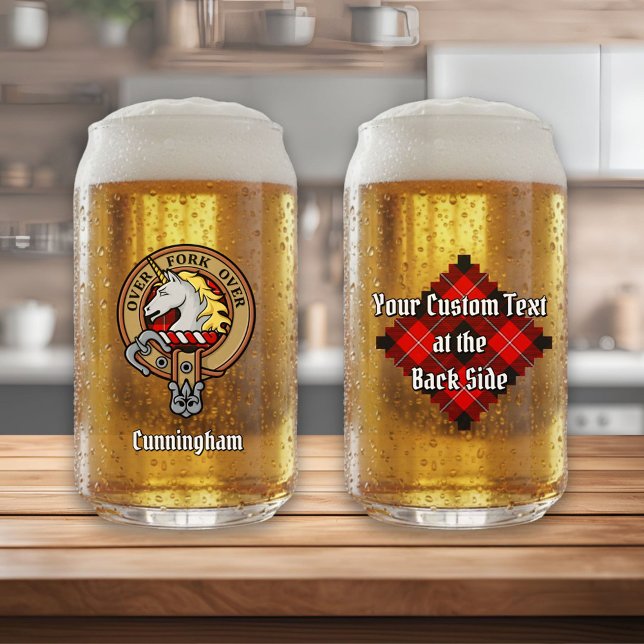 Clan Cunningham Crest over Tartan Can Glass (Creator Uploaded)