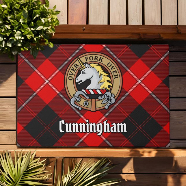 Clan Cunningham Crest over Tartan Doormat (Creator Uploaded)