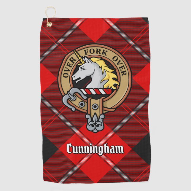 Clan Cunningham Crest over Tartan Golf Towel (Front)
