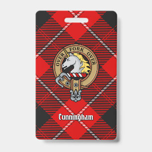 Clan Cunningham Crest over Tartan ID Badge