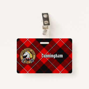 Clan Cunningham Crest over Tartan ID Badge