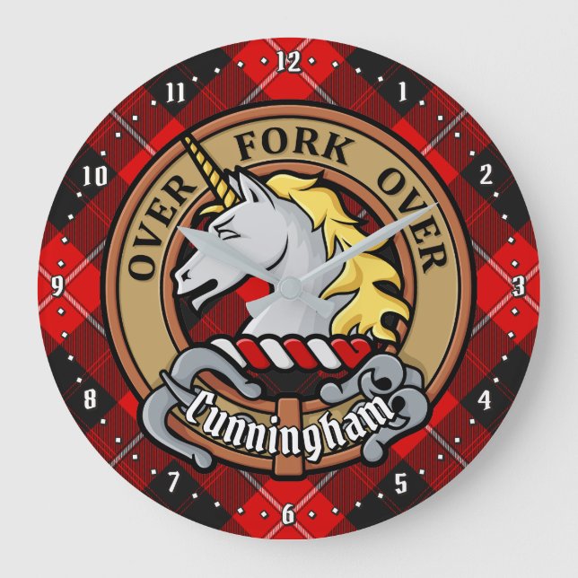 Clan Cunningham Crest over Tartan Large Clock (Front)