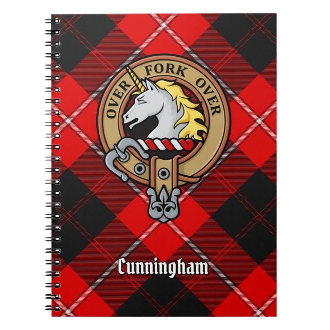 Clan Cunningham Crest over Tartan Notebook (Front)