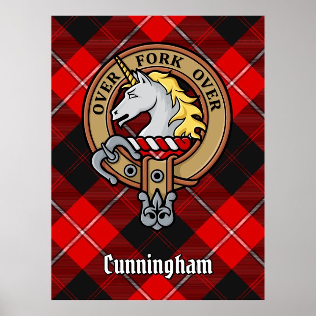 Clan Cunningham Crest over Tartan Poster (Front)