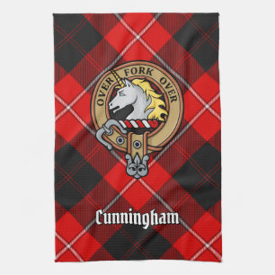Clan Cunningham Crest over Tartan Tea Towel