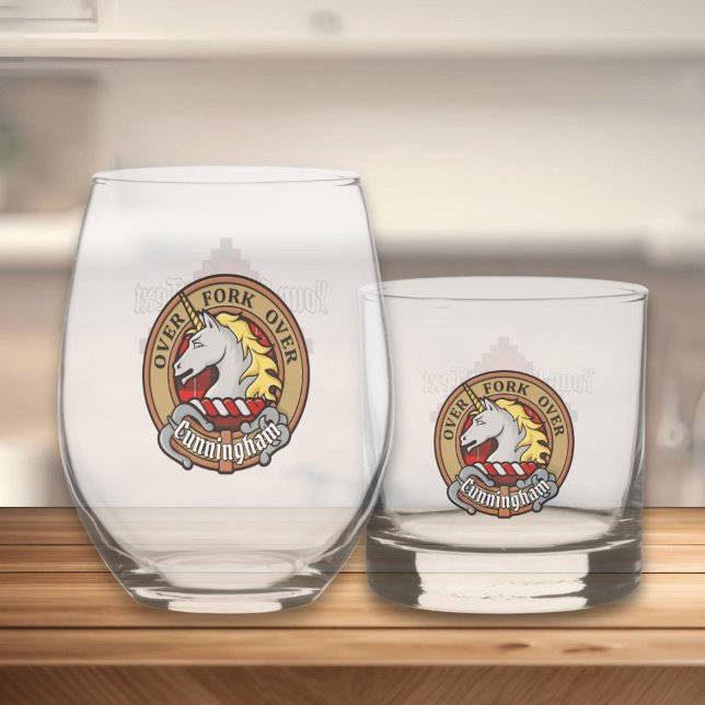 Clan Cunningham Crest over Tartan Whiskey Glass (Creator Uploaded)