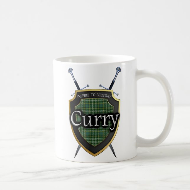 Clan Currie Curry Tartan Shield & Swords Coffee Mug (Right)