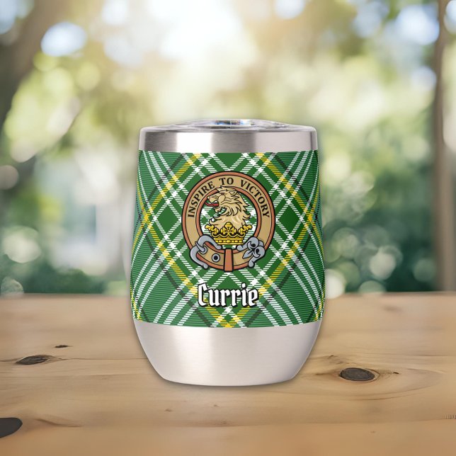 Clan Currie Lion Crest over Tartan (Creator Uploaded)