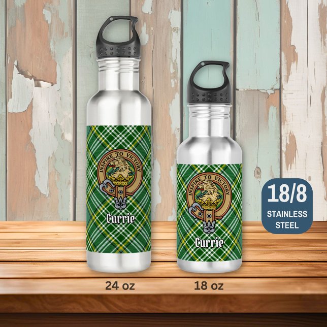 Clan Currie Lion Crest over Tartan 710 Ml Water Bottle (Creator Uploaded)