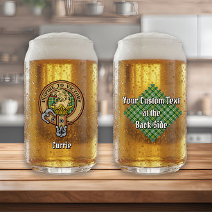 Clan Currie Lion Crest over Tartan Can Glass