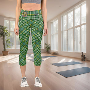 Clan Currie Lion Crest over Tartan Capri Leggings