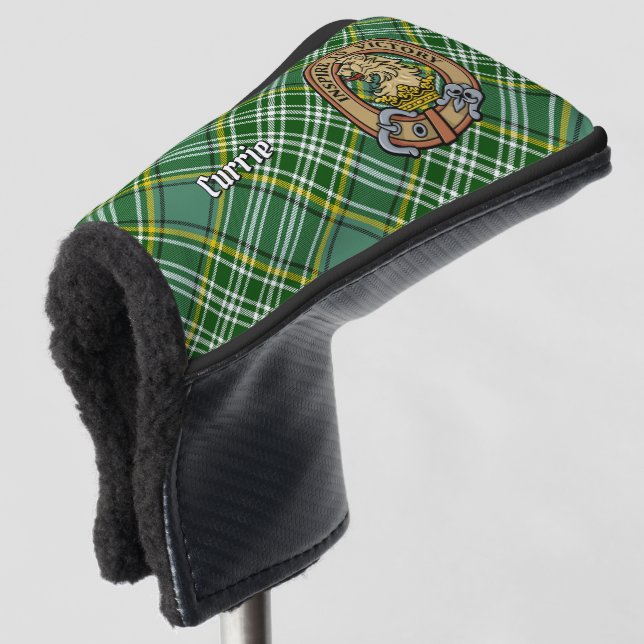 Clan Currie Lion Crest over Tartan Golf Head Cover (3/4 Front)