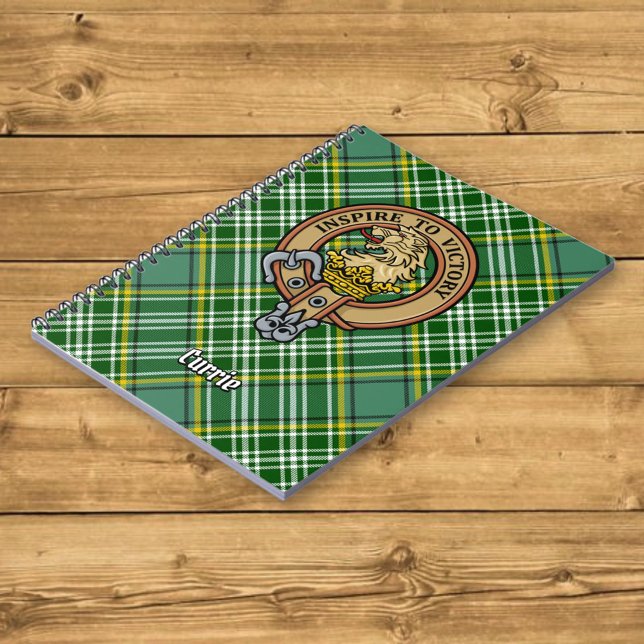 Clan Currie Lion Crest over Tartan Notebook (Creator Uploaded)