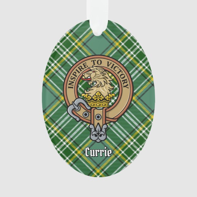 Clan Currie Lion Crest over Tartan Ornament (Front)