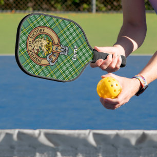 Clan Currie Lion Crest over Tartan Pickleball Paddle