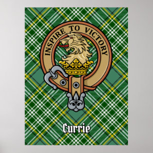 Clan Currie Lion Crest over Tartan Poster