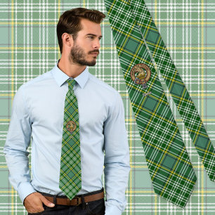 Clan Currie Lion Crest over Tartan Tie